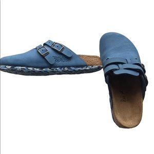 Birkis blue clogs